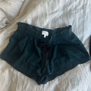 Aritzia Wilfred Montrouge Dark Green Silk Drawstring Shorts - Size XXS